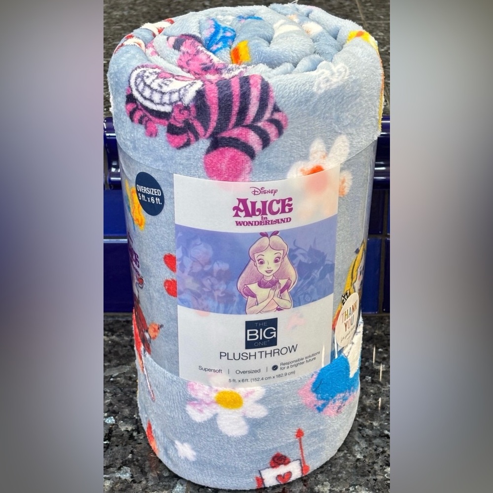 Disney Alice in Wonderland Plush Throw Blanket - Light Blue, Pink & Purple
